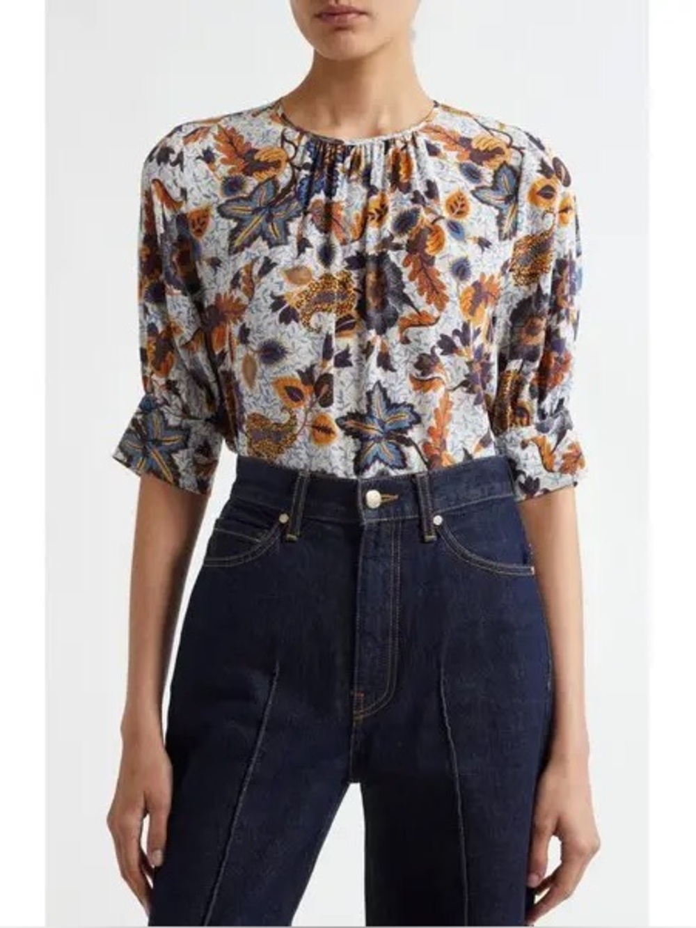 Ulla Johnson Mirelle Silk Floral Shot Sleeve Blouse | Size 12 / L